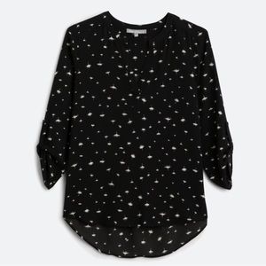 Daniel Rainn Black, Split Neck, Roll Sleeve Blouse